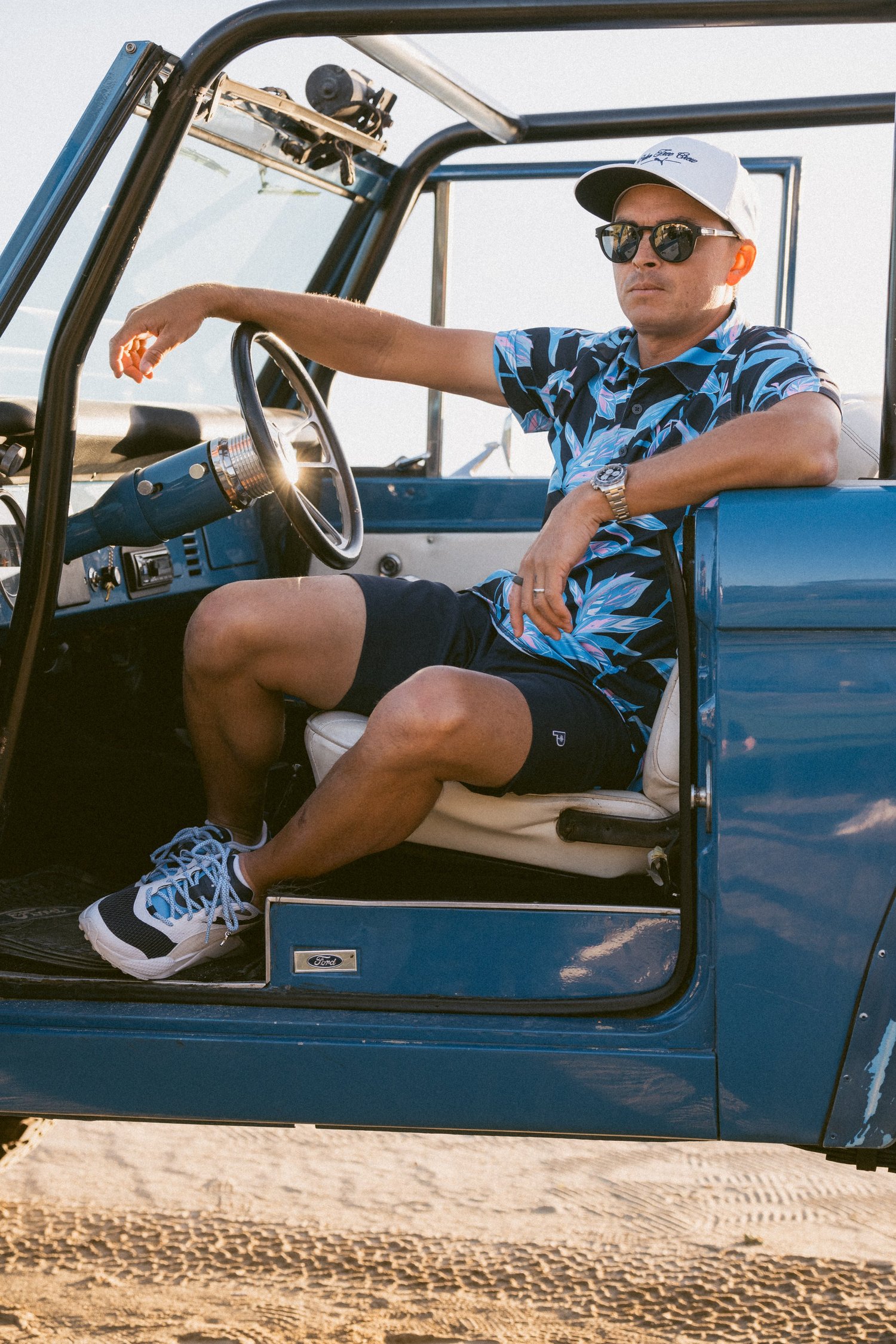 Campaign talent in a vintage truck
