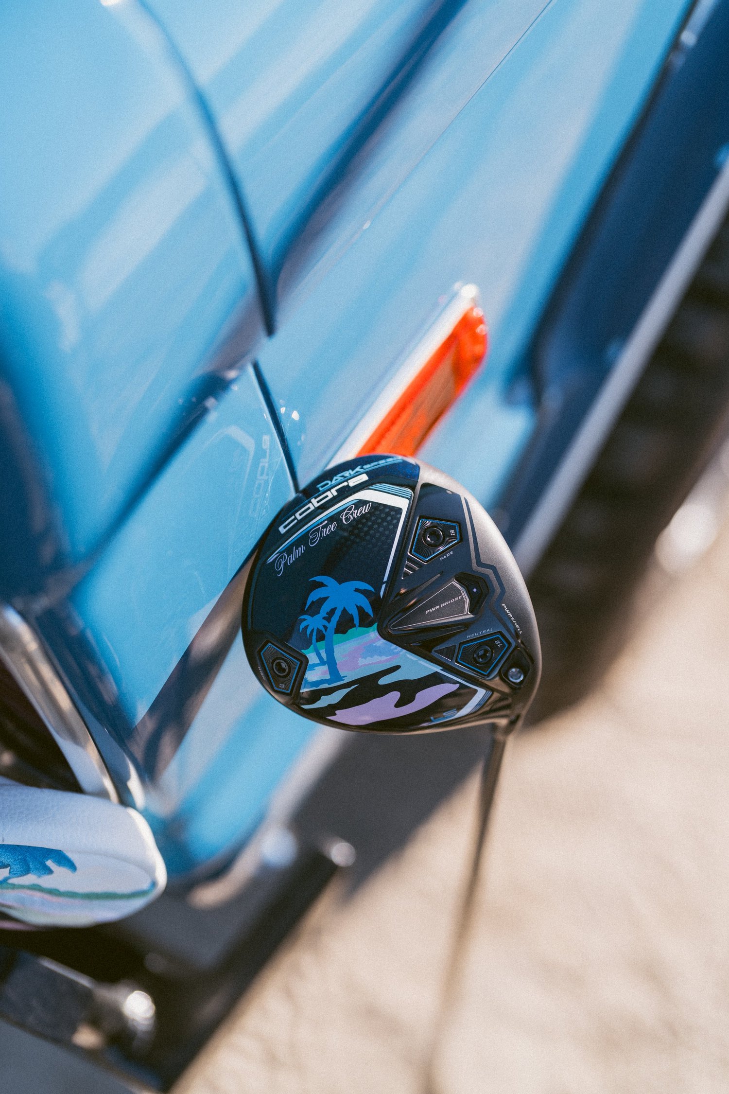 Driver head detail on blue